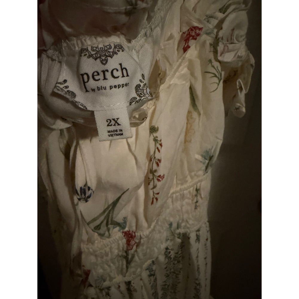 Perch by Blu Pepper Floral Smocked Waist Tiered Maxi Dress White 2X Cottagecore - Picture 6 of 11
